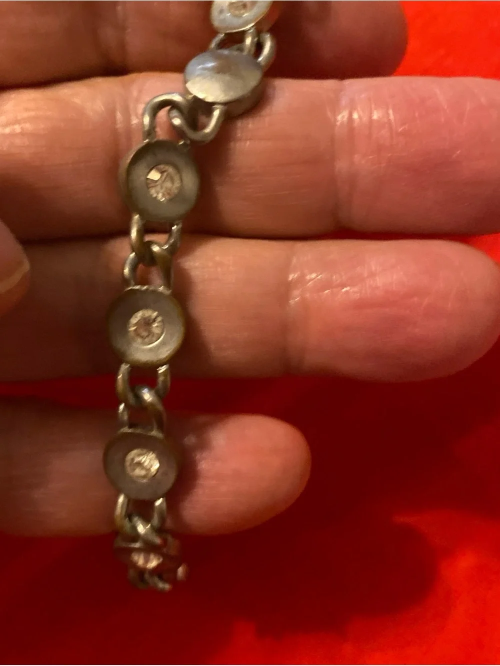 Silver Tone Rhinestone Link Bracelet - Silver